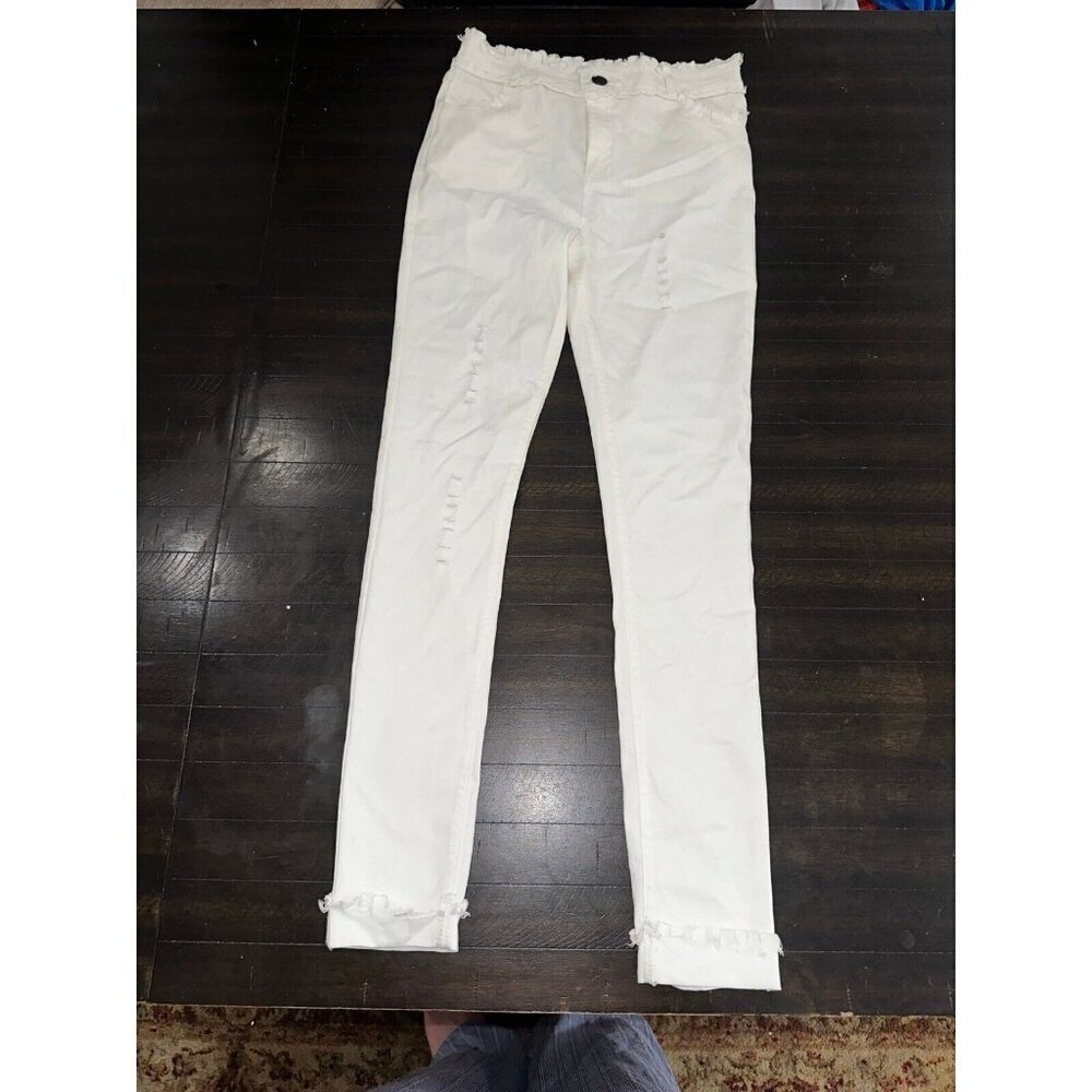 Coco + Carmen Womens Skinny Jeans Off White Distressed Fringe High Rise S/M nwt